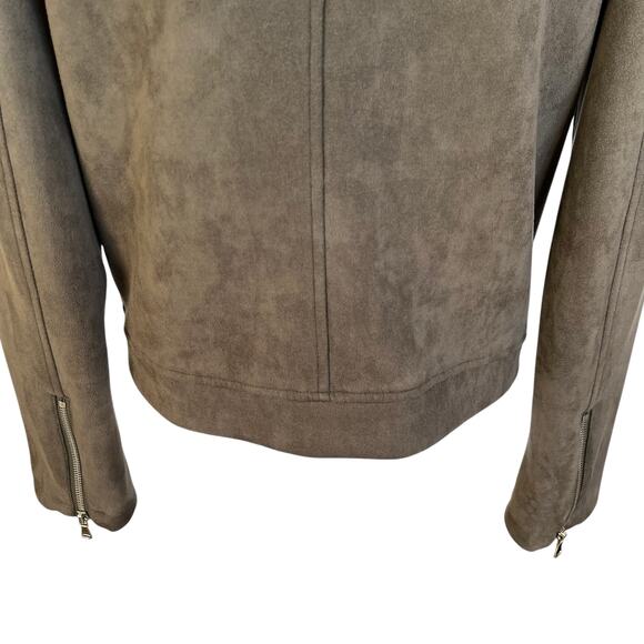 Apperloth A Moto Jacket Women's Size Large L Olive Green Faux Suede Zippers Soft - Picture 7 of 10